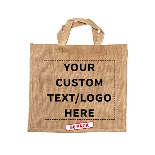 Eco-Friendly Fresno Jute Tote Bags - Set of 10, Personalized Black