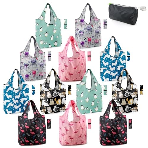 BeeGreen Foldable 50LBS Extra Large Reusable Grocery & Shopping Bags (10 Pack, Colorful)