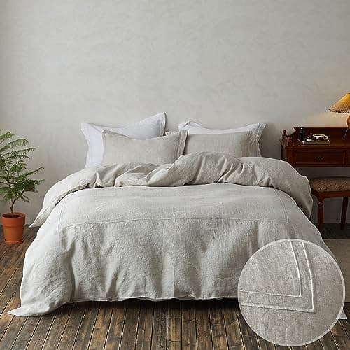 Simple&Opulence Queen Size Natural Linen Duvet & Pillow Shams Set