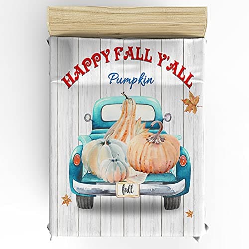 Pumpkin Market Quilted Bedding Set for Kids Full Size Top Sheet Rustic Autumn