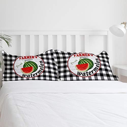 Rustic Wood Watermelon 4 Piece Bedding Set for Kids Black Buffalo Plaid