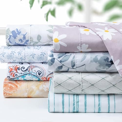 Pointehaven King Bed Sheet Set - 4 Pieces Microfiber Bedding (King Daisy)