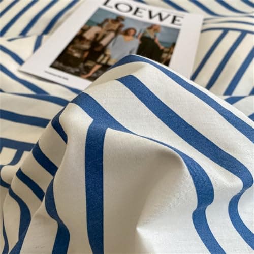 VM VOUGEMARKET Queen Blue Striped Duvet Cover & Pillowcases Set