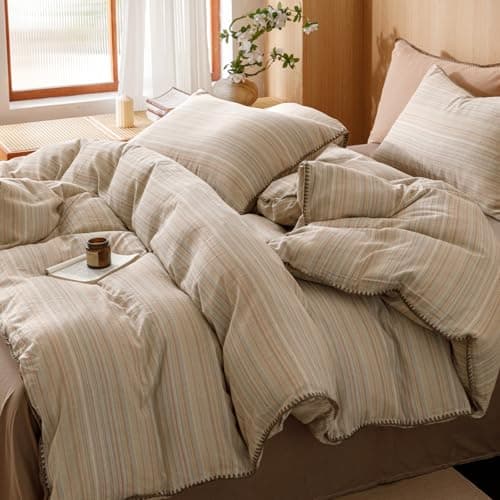 VM VOUGEMARKET Queen Blue Striped Duvet Cover & Pillowcases Set