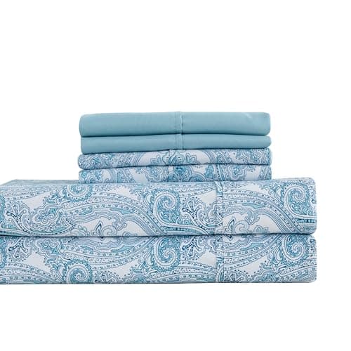 King Size Bed Sheets Set - Deep Pockets, Floral Ultra Soft Microfiber, 90 Thread Count (Grey/Yellow Medallion)