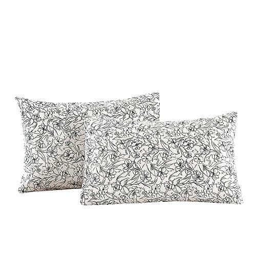 100% Cotton King Size Pillowcases with Botanical Floral Print, 2 Pack