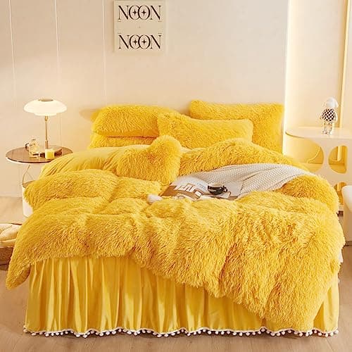 Fluffy White Duvet Cover Set for Twin Bed, 2 Pieces (1 Faux Fur Duvet Cover + 1 Plush Pillow Cases)