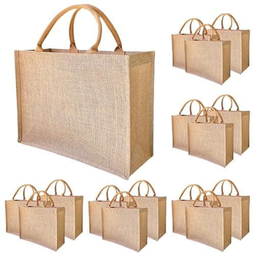 15 Pcs Jute Burlap Tote Bags for Travel & Weddings