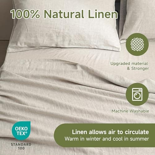 Simple&Opulence 100% Natural French Linen Full Size Bed Sheets Set, 4 Pcs (Linen)