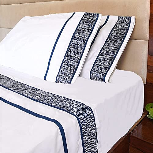 100% Egyptian Cotton Cal King Sheets, 1000 Thread Count, Sateen Weave, Navy Blue Embroidered