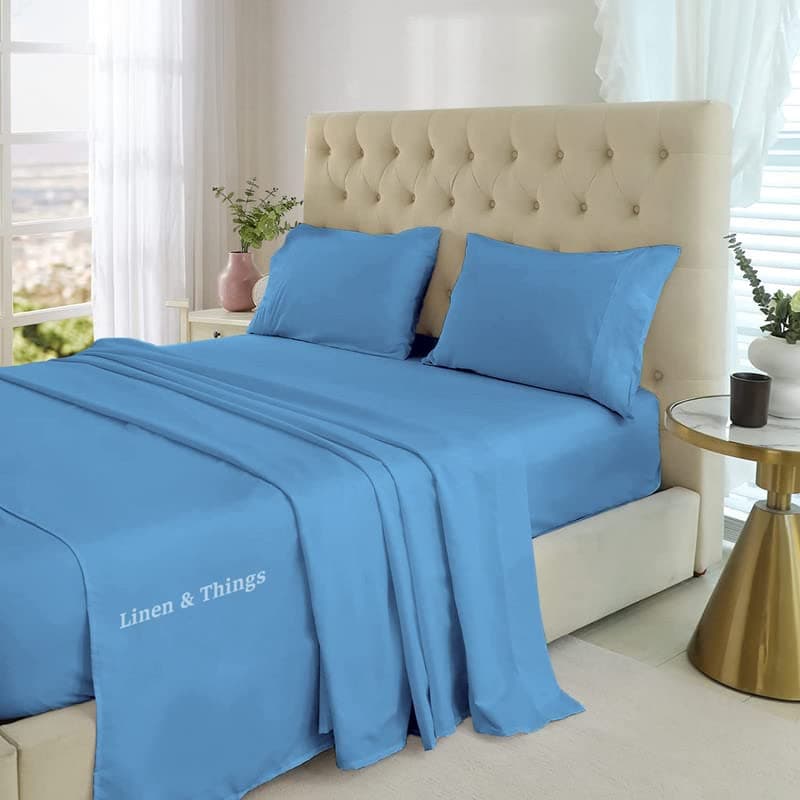 Premium 100% Egyptian Cotton 800 Thread Count 120x80 King Sheet Set, Deep Pocket 18", Mediterranean Blue