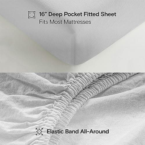 GOTS Certified Sijo Stone Washed Organic French Linen Bed Sheet Set, Dove, Queen