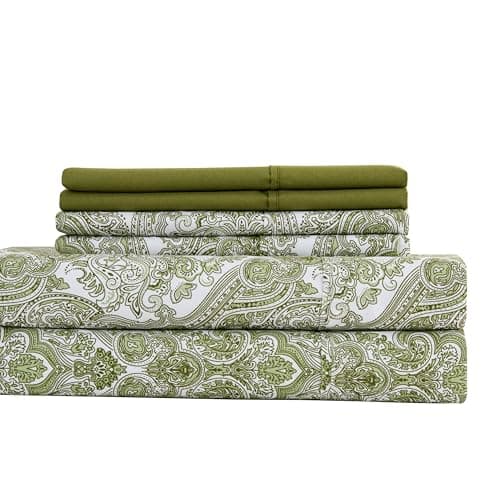 King Size Bed Sheets Set - Deep Pockets, Floral Ultra Soft Microfiber, 90 Thread Count (Grey/Yellow Medallion)