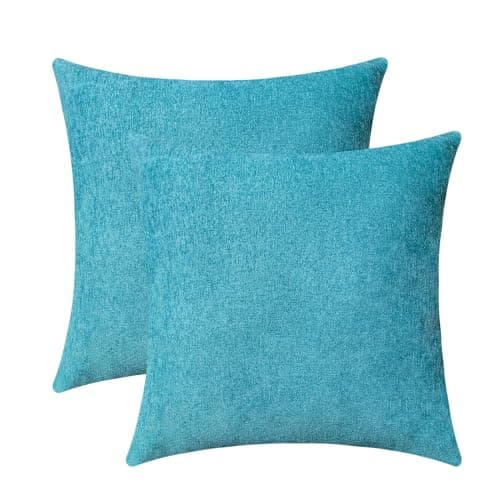 Jeneoo Turquoise Blue Chenille Throw Pillow Covers (Set of 2, 20x20 Inches)