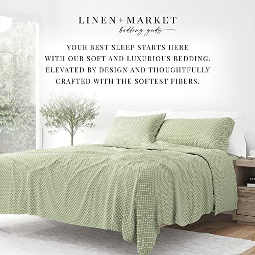 Ultra-Soft & Cooling Linen Sheets for Full Bed - Sleep Better Than Ever (Sage Scallop) - Deep Pocket Fit 16" Mattress