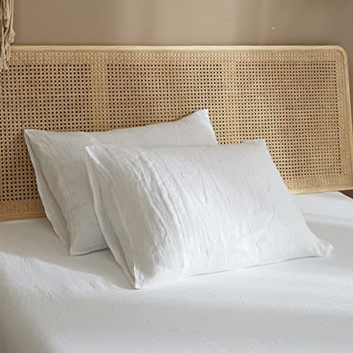 HYPREST White Stone-Washed French Linen Queen Pillowcases, Soft & Cool
