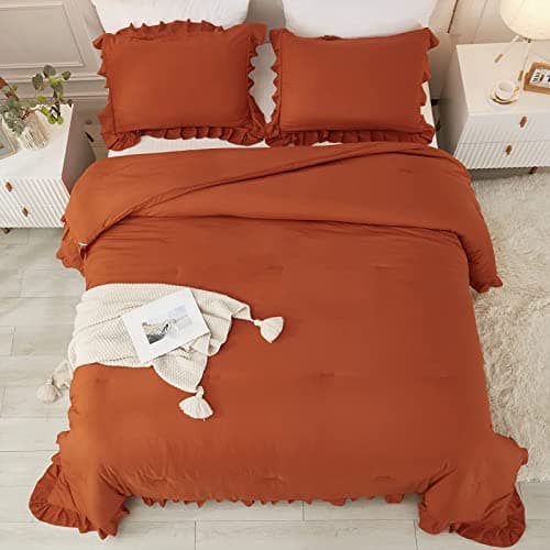 Andency Khaki Queen Comforter Set, 3 Pieces Shabby Chic Bedding