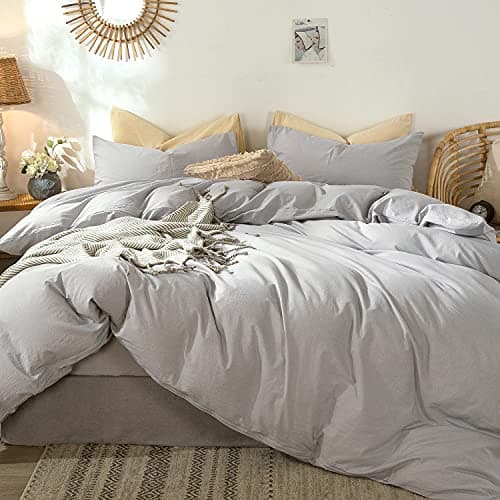 MooMee Bedding Duvet Cover Set in Brown, Queen Size 100% Washed Cotton Linen Like Textured Breathable and Durable Soft Comfy