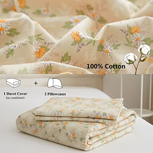 Yellow Floral Duvet Cover Set King - 3 Pieces