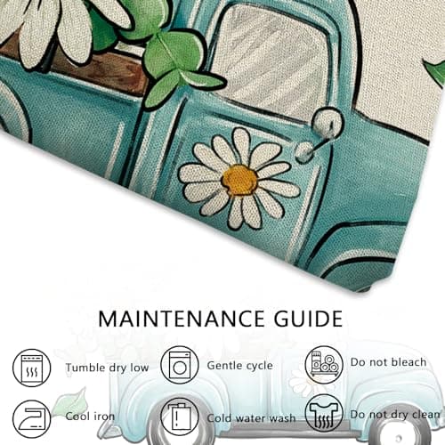 Blue Truck Spring Daisy Flower Eucalyptus Rectangular Throw Pillow Cover
