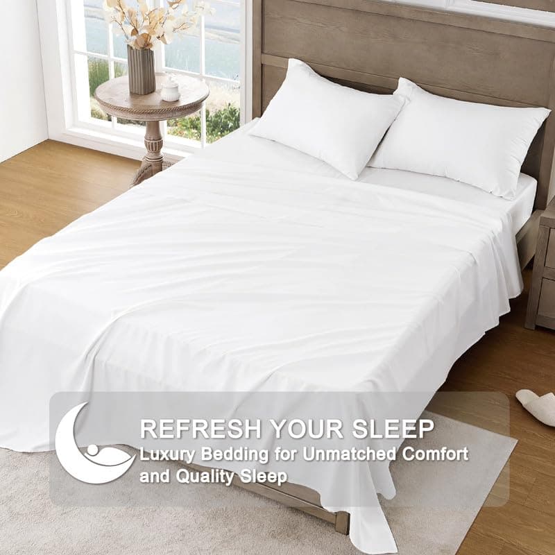 Luxury Full Size Bed Sheets - Ultra Soft Brushed Microfiber - Cooling & Breathable - White