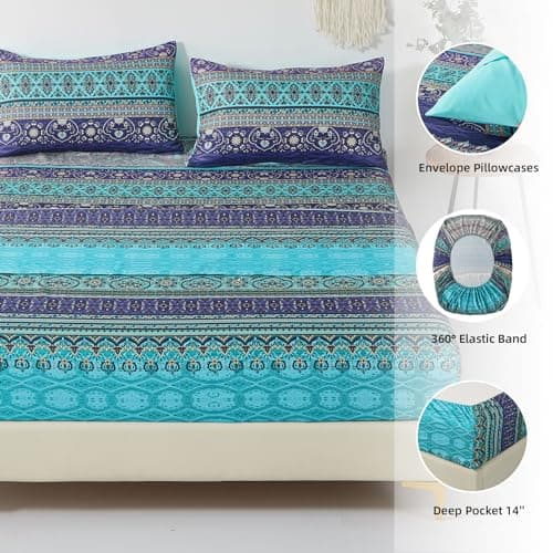 Boho Styled Queen Size Bedding Set 4PCS Ethnic Pattern Sheets