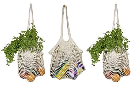 Premium 100% Cotton Mesh Grocery Totes - Reusable French Market Bags (3 Pack)