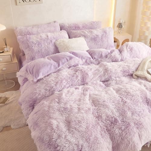 Tie Dye Purple Faux Fur Comforter Set - Queen, 3 Pieces