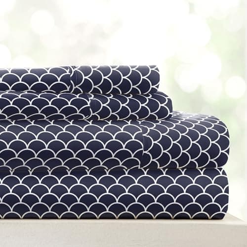 Ultra-Soft Cooling King Bed Sheet Set - Light Blue Vines