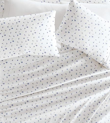 Oeko-TEX Certified Ultra Soft Linen Market Queen Sheet Set - Floral Light Blue