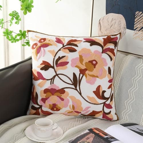 Floral Embroidered 18x18 Magnolia Throw Pillow Covers