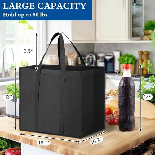 WISELIFE Eco-Friendly Large Foldable Grocery Bags 10 Pack Grey & Black