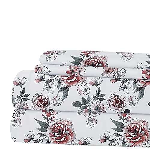 Modern Threads 4-Piece Deep Pocket Bedding Deep Pocket Mattress Up to 16 Inch Rose Bloom Full Size