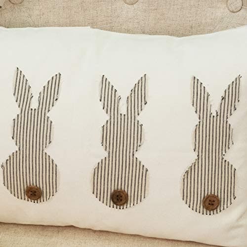 Piper Classics Hippity Hop Black Ticking Bunny Throw Pillow Cover