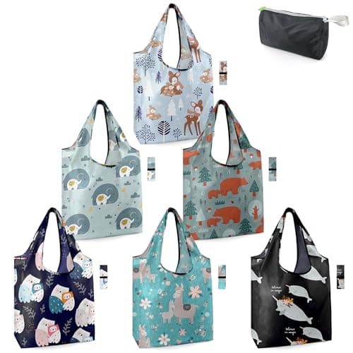BeeGreen Foldable 50LBS Extra Large Reusable Grocery & Shopping Bags (10 Pack, Colorful)