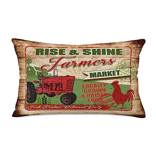 Retro Red Tractor Throw Pillow Covers, 12x20 Inches, Farmhouse Decor