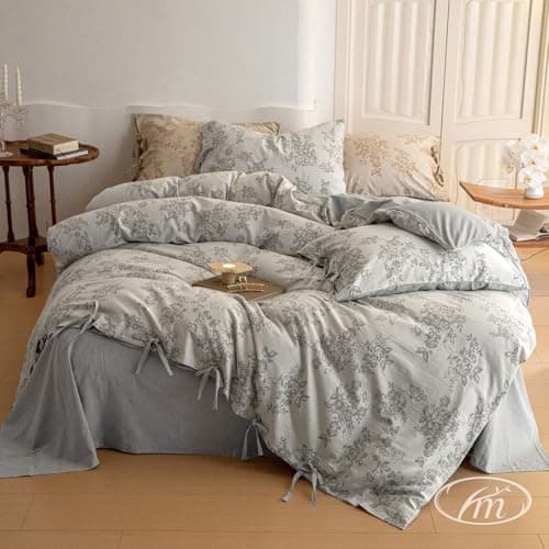 VM VOGUEMARKET Gold Green Flower Percale cotton Duvet Cover with Zipper Closure