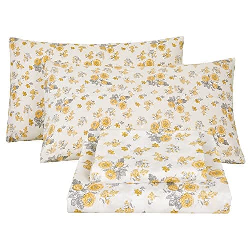 Vintage Flower Printed Full Size Bed Sheet Set with 15 Deep Pocket - 4 Piece Microfiber Patterned Sheet Set