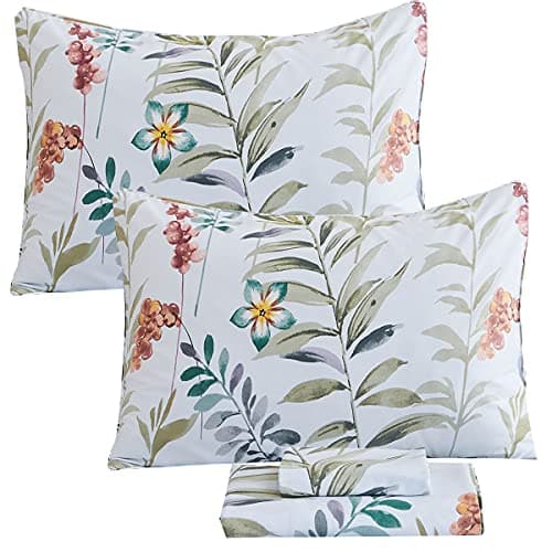 Queen Percale Cotton Sheets Set, Luxury Vintage Roses Floral, Deep Pocket Fitted, Super Soft & Breathable, 4pcs