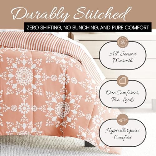 Linen Market Reversible Twin Comforter Set - Soft & Lightweight Down Alternative