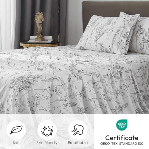 HYPREST Leaf Floral Deep Pocket Bed Sheets, 1800 Thread Count, Oeko-Tex Certified