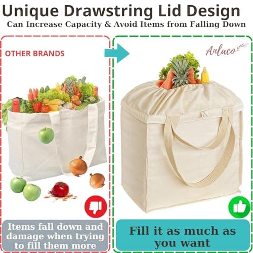 Canvas Tote Bag XL Set - Heavy Duty, Foldable, Washable