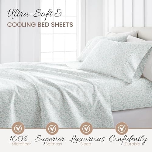 Oeko-TEX Certified Linen Market Twin Sheet Set - Burst of Vines Light Blue