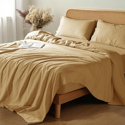 Shilucheng 100% French Linen King Size Sheets - Breathable, Soft & Durable