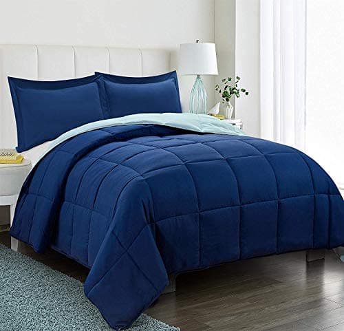 King Size Blue Down Alternative Comforter Set - Reversible Chic Quilt Design