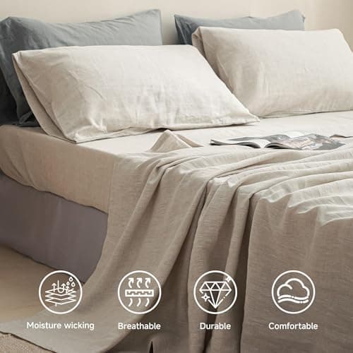 Simple&Opulence 100% Natural French Linen Full Size Bed Sheets Set, 4 Pcs (Linen)
