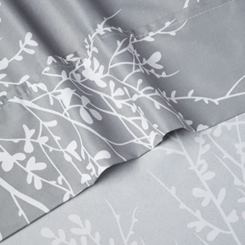 Spirit Linen Queen Size Bed Sheets - Pure Microfiber Polyester (Foliage Grey/White)