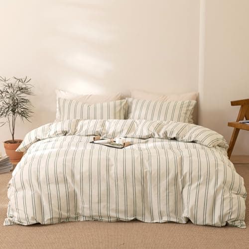 VM VOUGEMARKET Queen Blue Striped Duvet Cover & Pillowcases Set