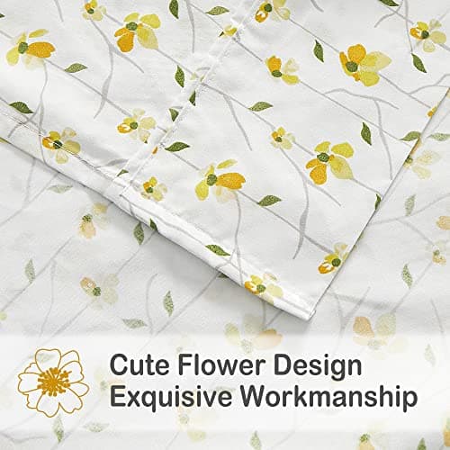 Yellow Floral Full Sheet Set - 4 Piece Soft Microfiber Fitted Sheets with 15 Deep Pocket