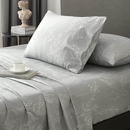 HYPREST Leaf Floral Deep Pocket Bed Sheets, 1800 Thread Count, Oeko-Tex Certified